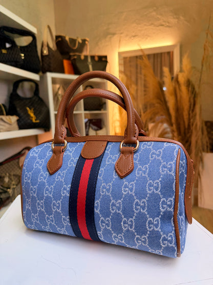 Ophidia GG Supreme Bowling Bag Denim
