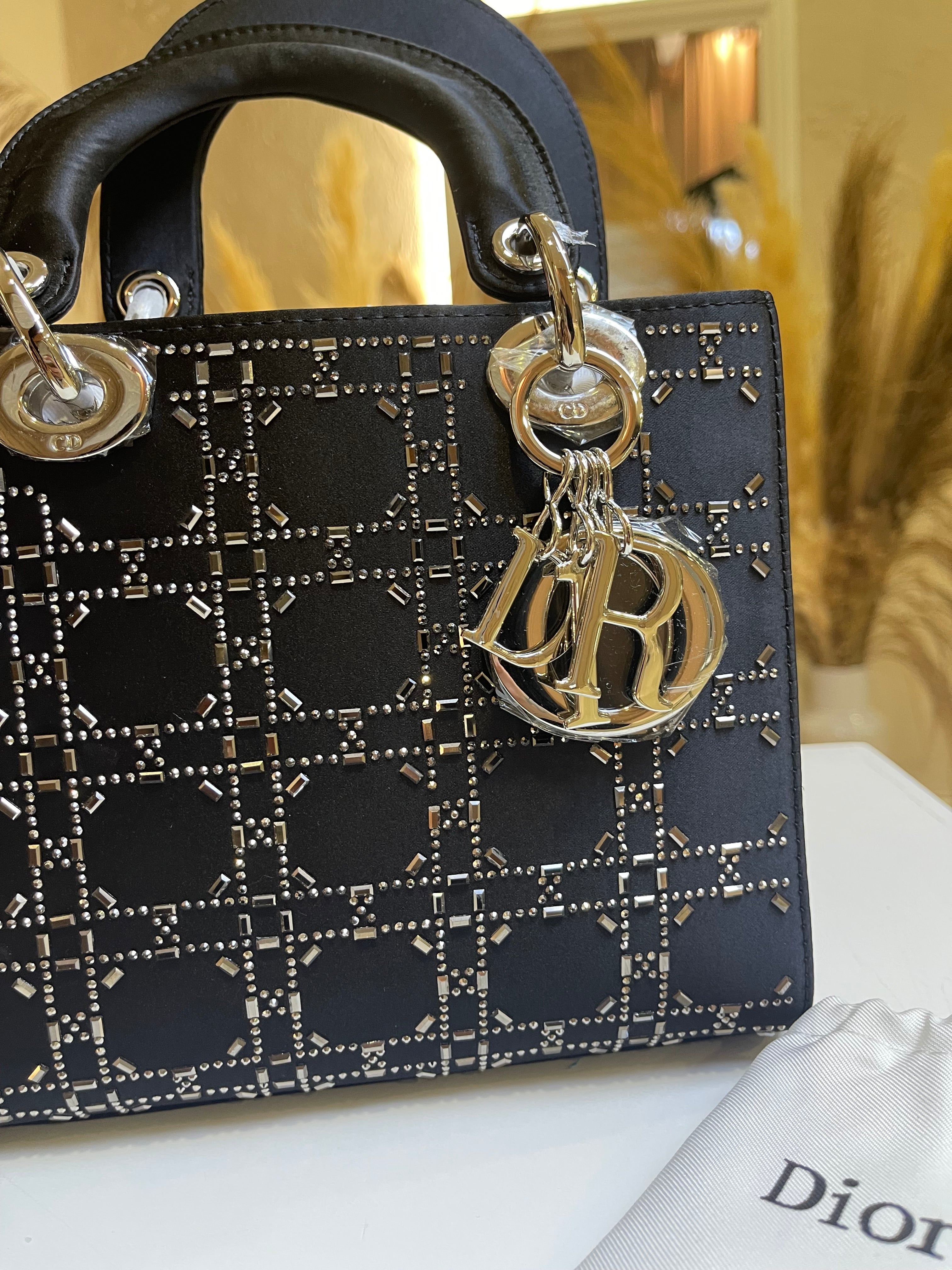 Mini Lady Dior Bag Black Strass Cannage Satin