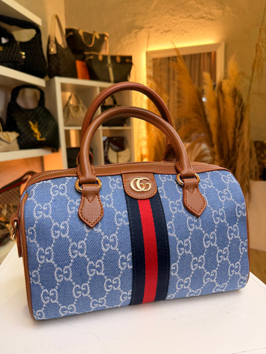Ophidia GG Supreme Bowling Bag Denim