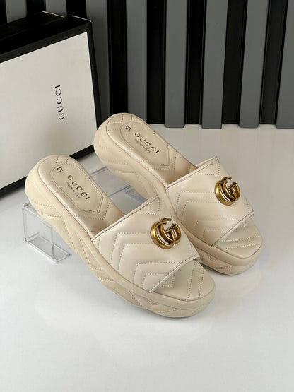 GG Embossed Platform Slide Sandals