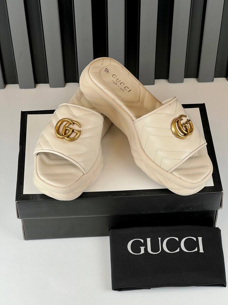 GG Embossed Platform Slide Sandals