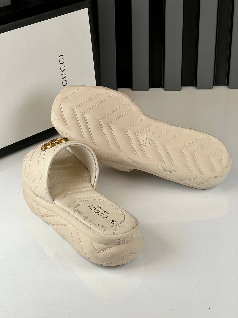 GG Embossed Platform Slide Sandals