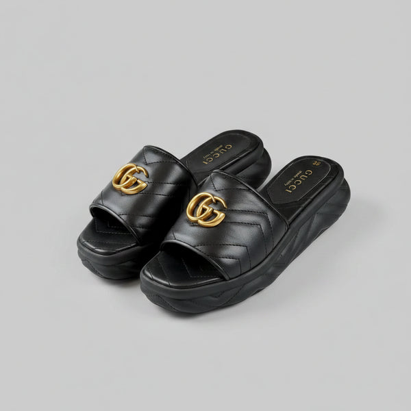 GG Embossed Platform Slide Sandals