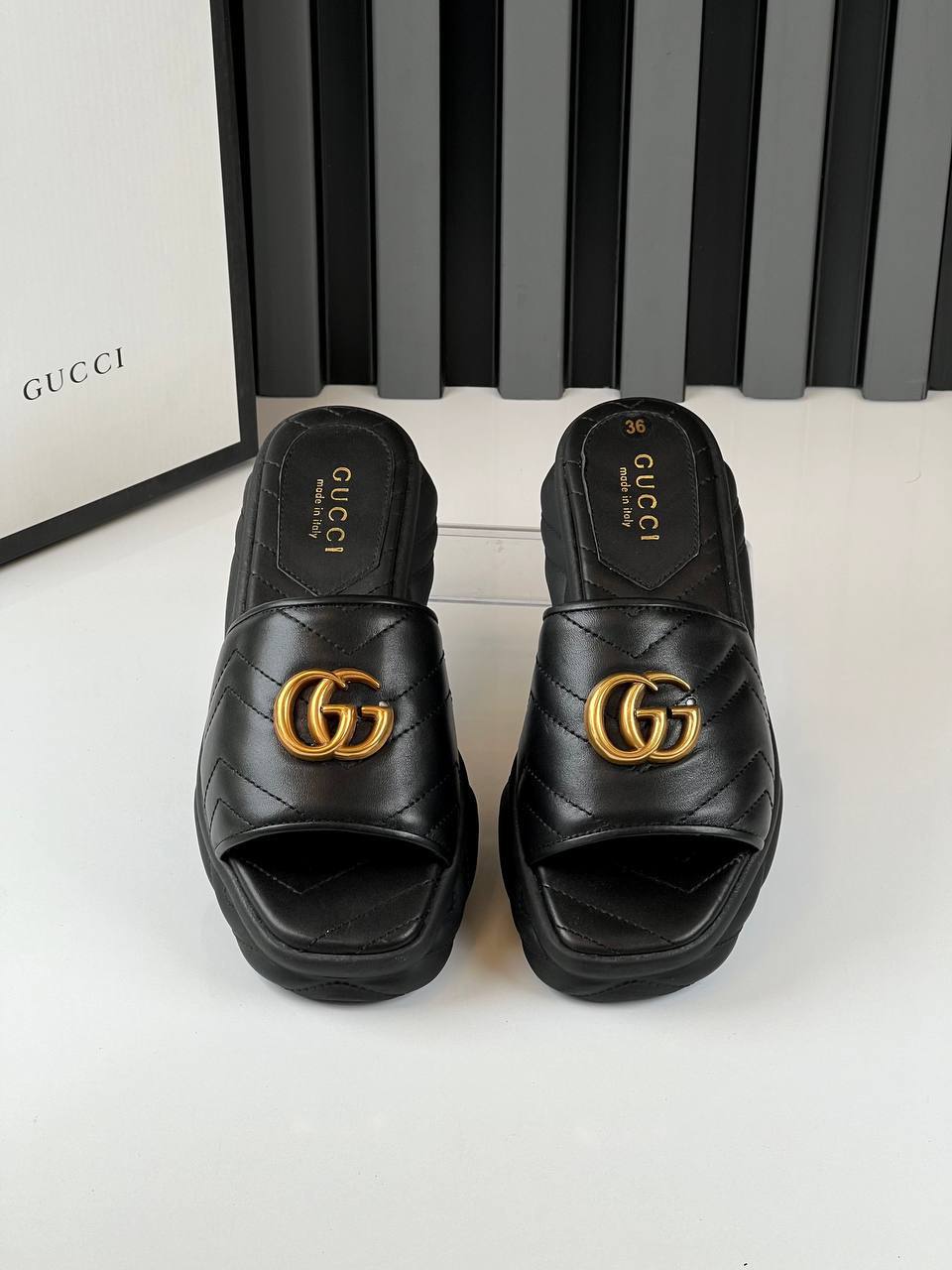 GG Embossed Platform Slide Sandals