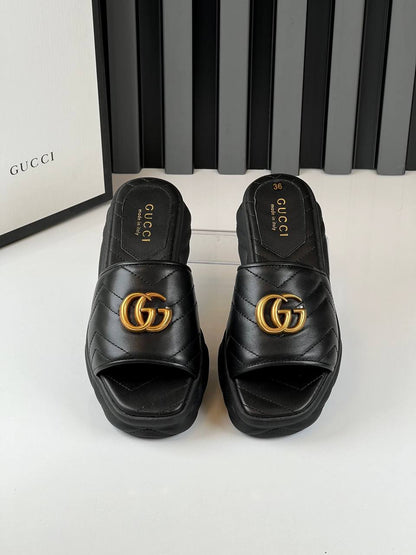 GG Embossed Platform Slide Sandals