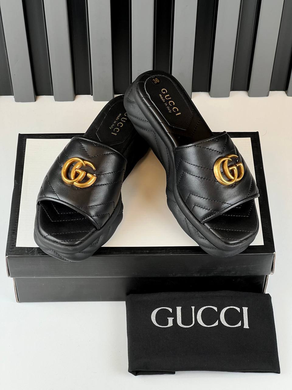 GG Embossed Platform Slide Sandals
