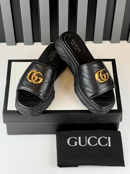 GG Embossed Platform Slide Sandals
