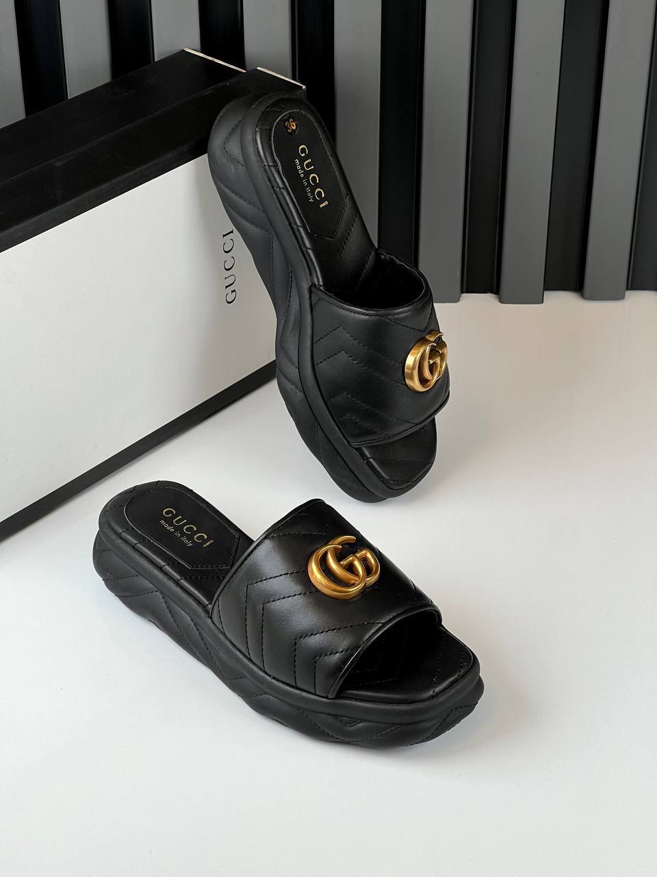 GG Embossed Platform Slide Sandals
