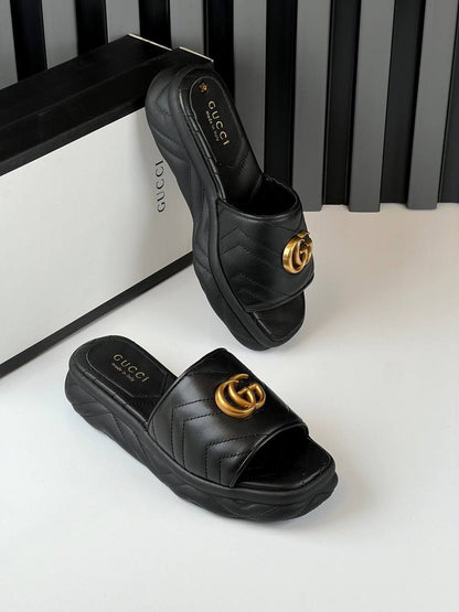 GG Embossed Platform Slide Sandals