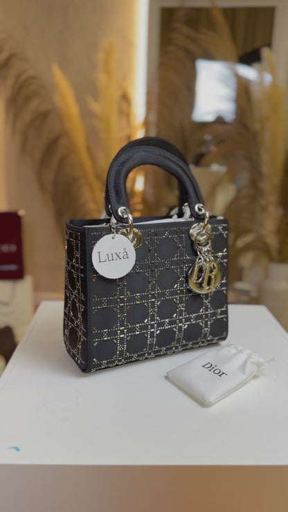 Mini Lady Dior Bag Black Strass Cannage Satin