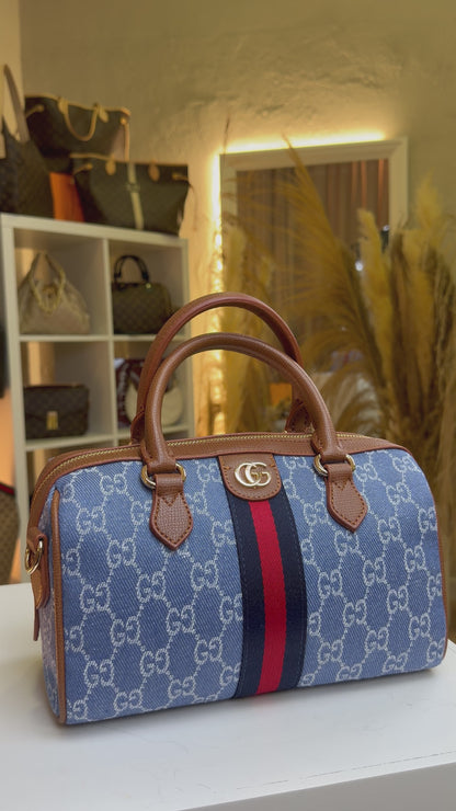 Ophidia GG Supreme Bowling Bag Denim